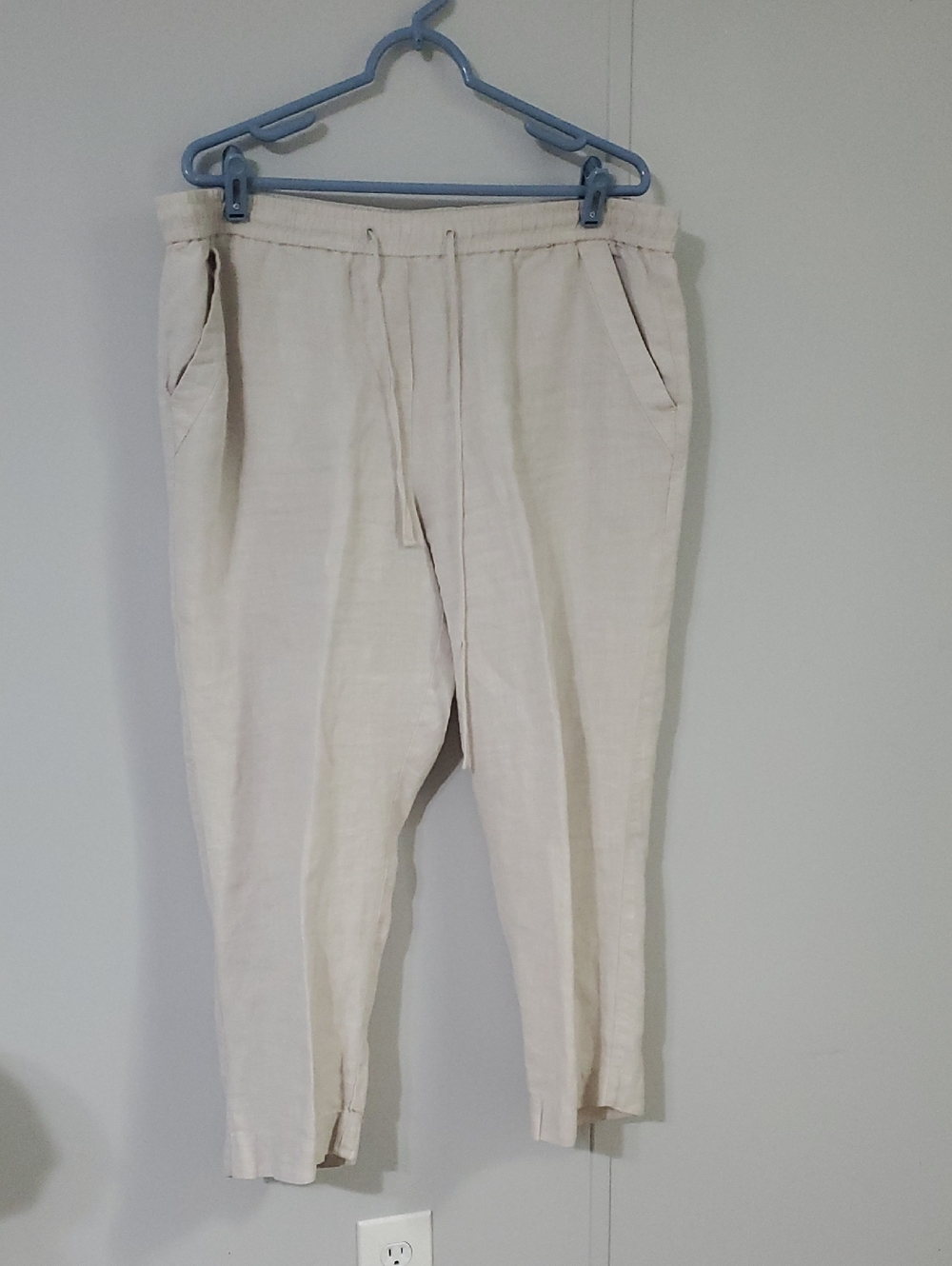 Jones New York Light Cream Drawstring 100% Linen  pants For Women XL